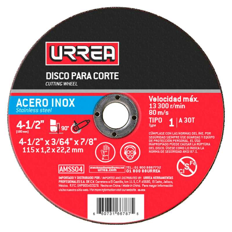 AMSS07 Disco abrasivo tipo 1 para acero inoxidable 7" x 5/64" Urrea