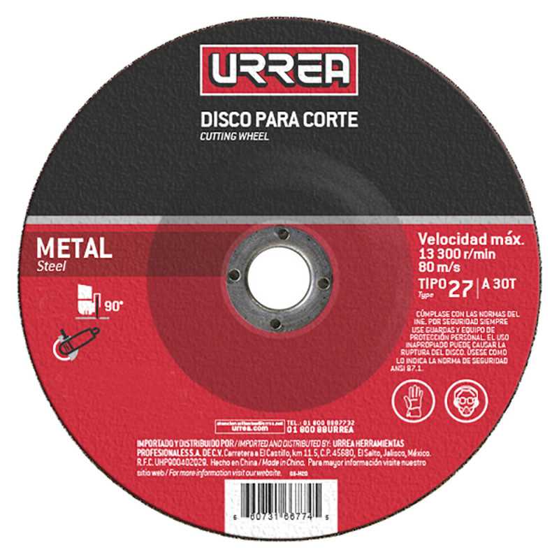 AMGD09 Disco abrasivo tipo 27 para metal 9" x 1/4" Urrea AMGD09 Disco abrasivo tipo 27 para metal 9" x 1/4" Urrea