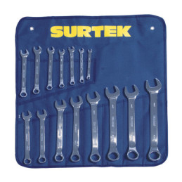 100557 Juego de llaves combinadas pulido espejo métricas 12 puntas 11 piezas Surtek