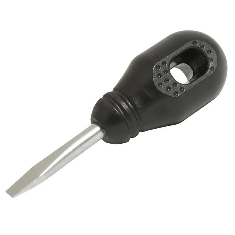 DER52 Destornillador con mango negro punta plana tipo trompo 1/4" x 1-1/4" Foy DER52 Destornillador con mango negro punta plana tipo trompo 1/4" x 1-1/4" Foy